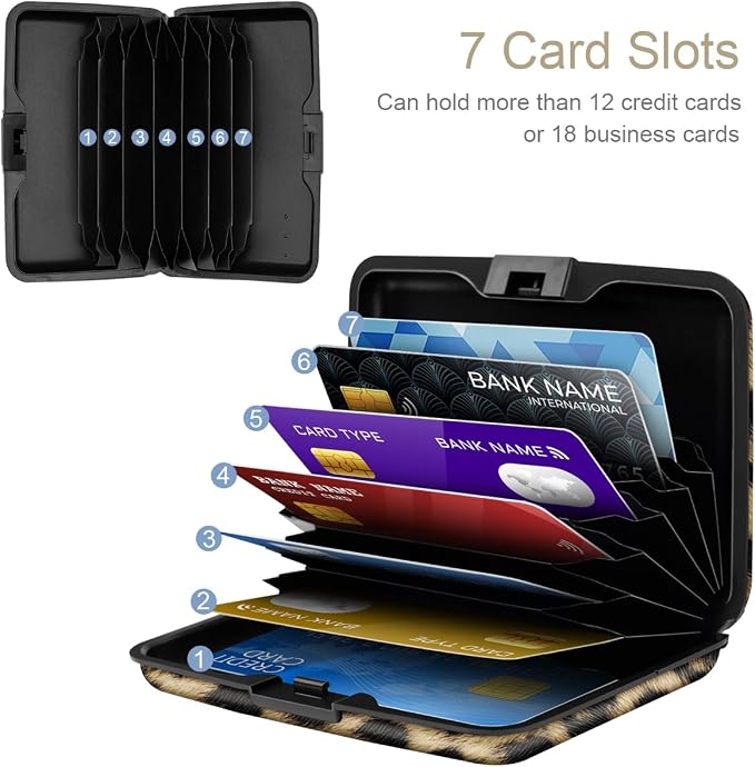 Coco Rossi Credit Card Holder RFID Aluminum Small Mini Wallet Women | Metal Wallet, Business Cards Holder, ID Case, Slim Sleeves, Womens Girls Gift, Carry Proof Wallets for Travel, Leopard