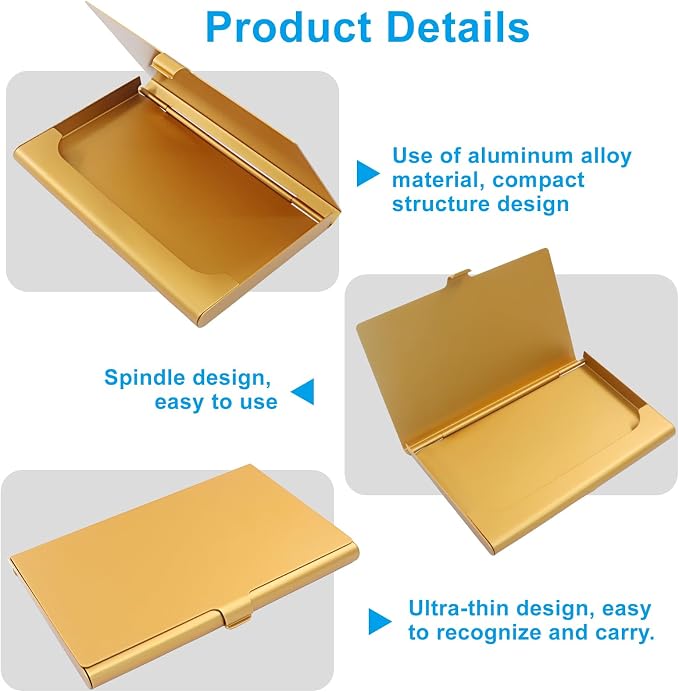 Slim Business Card Case, Gold, 2 Pack | Professional Pocket Metal Case, Buckle Closure, For Men and Women