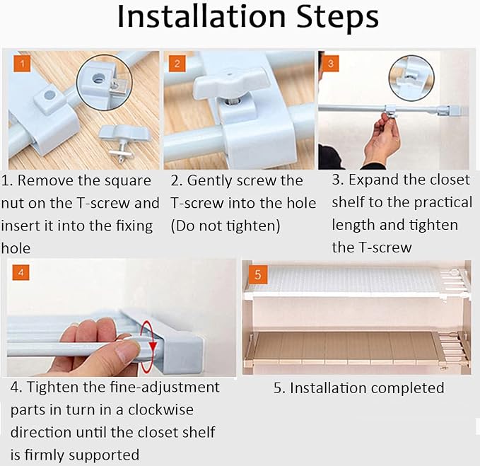Extendable Closet Shelf Tension Rod Adjustable Clothes Hanger DIY Cabinet Storage Holder Wardrobe Organizer Dividers Shoe Rack 16.54'' Width for Bathroom Kitchen Bookshelf - White