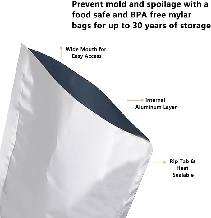 Heat Sealable Mylar Food Storage Bag,ULIFESTAR 5.5Mil Thicker Food Storage Pouches Oxygen Absorbers Vacuum Seal Airtight Packaging for Coffee Beans, Tea, Grains, etc(30 * 40cm/11.81 * 15.75'')
