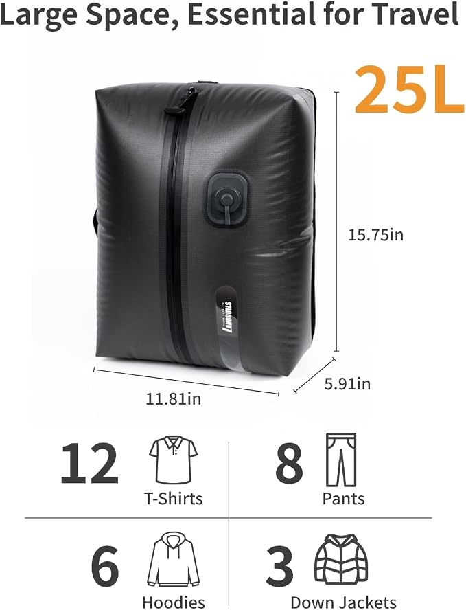 25L Travel Vacuum Bag with Built-in Pump,for Carry-On Suitcase and Backpack