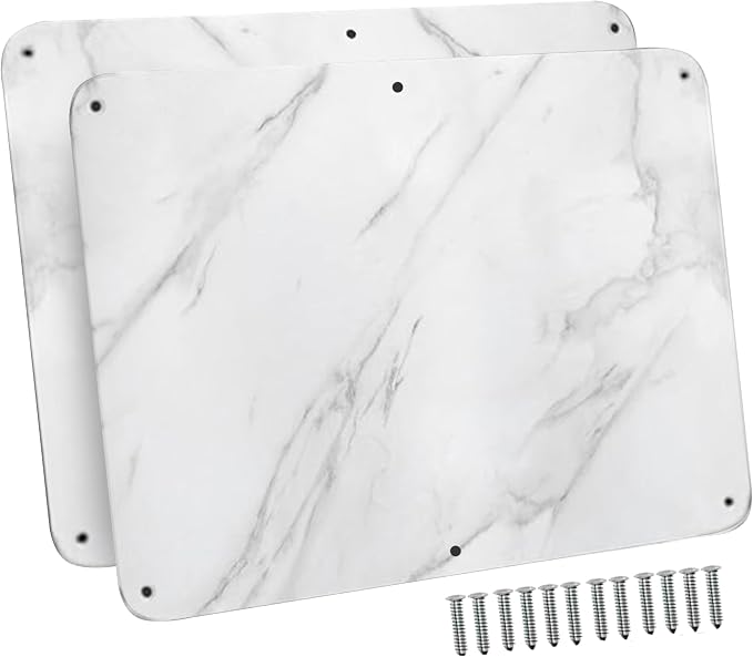 17.5inchX11.5inch Large Stainless Steel Plate for Magnets, 3M Adhesive Back, Mounting Screws, Ideal for Magnetic Shelf, Colorful Magnets as a Gift. Mount Anywhere! (Carrara Marble, 2 Pack)