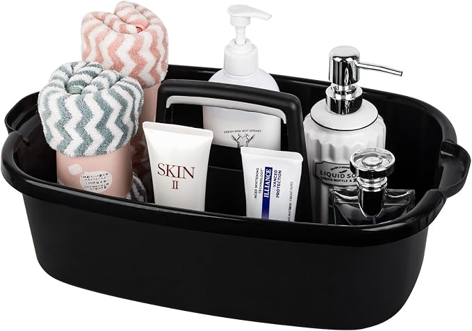 Large Cleaning Supplies Caddy Portable Shower Basket Supply Organizer with Handle Plastic Bucket Tool Storage for Bathroom, Bedroom, Kitchen, College Dorm, Garden, Black