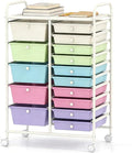 Rolling Cart with 15 Drawers, Utility Cart with Removable Storage Drawers, Lockable Wheels, Art Cart for Home Office Living Room Art Supplies Crafts Paper Scrapbook (Ice Cream)