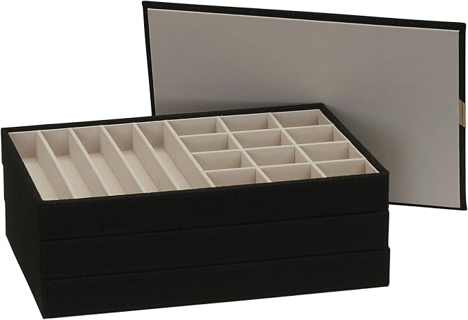 Household Essentials Black Stacking Jewelry Organizer Stacking Boxes with Removable Lid
