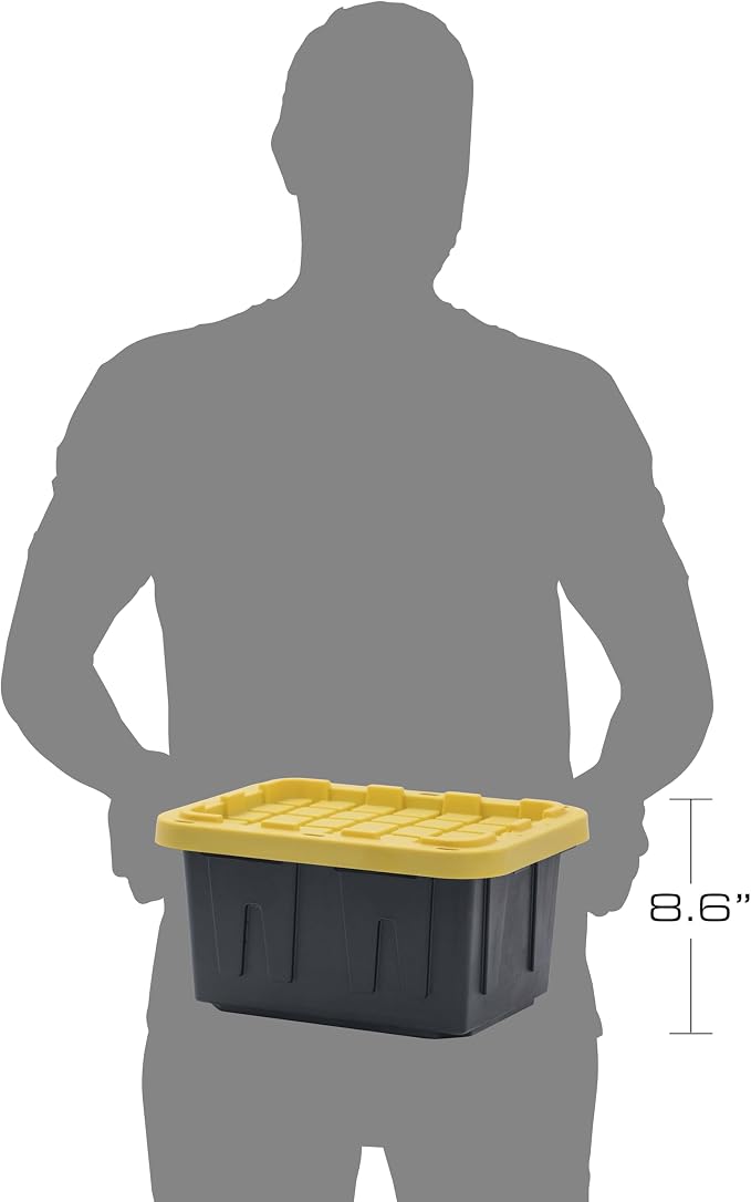 BLACK & YELLOW 5-Gallon Tough Storage Containers with Lids, Stackable, Extremely Durable, [4-Pack]