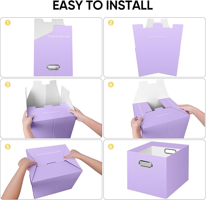 BALEINE File Organizer Box, Cardboard File Folder Organizer with Handle for Letter Size, Portable Collapsible Hanging Filing Box for Home Office Document Storage (4 Pack, Large Lavender)
