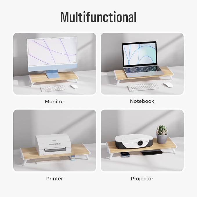 loukin Monitor Stand Riser for Desk, 22.4" × 8.2" Computer Stand, Wood | Supports 22 lb, No Installation Required, Water-Resistant Surface, Fits Laptops and Printers, Ergonomic Design