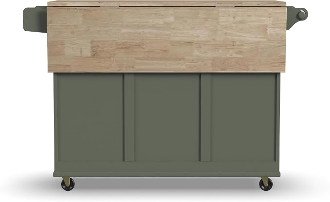 Homestyles Mobile Kitchen Island Cart with Wood Top and Dropleaf Breakfast Bar, 18" D x 53.5" W x 36" H, Green