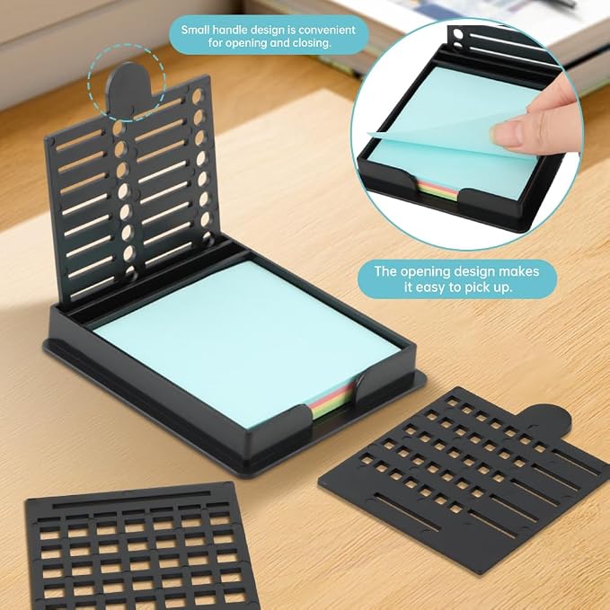 Sticky Note Holder with 5 Different Stencil, 3x3 Sticky Note Stencil Dispenser with Anti-Skidding Mats for Room and Office Desk Organizer(Color:Black)