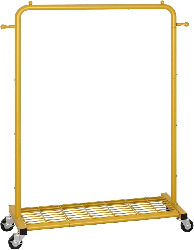 Sywhitta Clothing Rack on wheels, Clothes Rack with Bottom Mesh Storage Shelf,Sturdy Metal Frame,for Hanging Clothes,Coats,Skirts,39.76 "W x 16.06" D x 63.78" H,Gold Yellow
