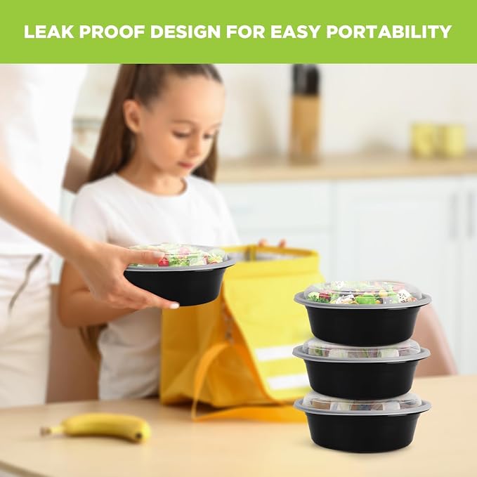 WGCC Meal Prep Containers with Lids - 50Pack 16OZ Meal Prep Bowls, Disposable Food Prep Containers, Round To Go Containers with Lids, BPA-Free, Freezer & Dishwasher Safe