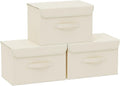 Fabric Storage Bins Cube Organizers with Flip-Top Lid and Handles,Storage Boxes for Organizing Home,Office,and Closet,Beige,3 Pack 15 x 9.8 x 9.8 in