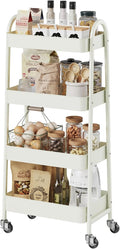 DUMOS 4 Tiers Rolling Utility Cart, Storage Organizer, Shelving Unit | Metal, Lockable Wheels, Mobile, Kitchen, Bathroom, Laundry, Narrow Places, White