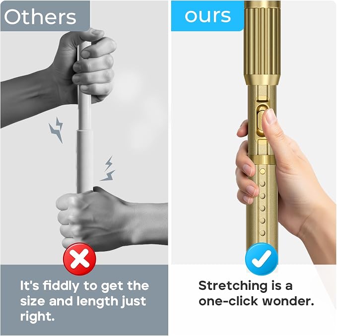 Gold Tension Curtain Rod 41-126In(4-10Ft), Long Outdoor Curtain Rod No Drilling for Window or Patio, Heavy Duty Shower Rod for Bathroom,Rod Diameter 1.26In-One-bond stretching