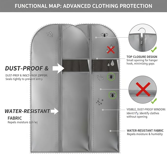 Kimmama Garment Bag for Hanging Cloth, Suit Protect Cover, 23.6" x 43.3" | PEVA Clothes Cover, For Suit, Shirt, Coats, Kids Dress, Clear Windows, Dustproof, Keep Dry