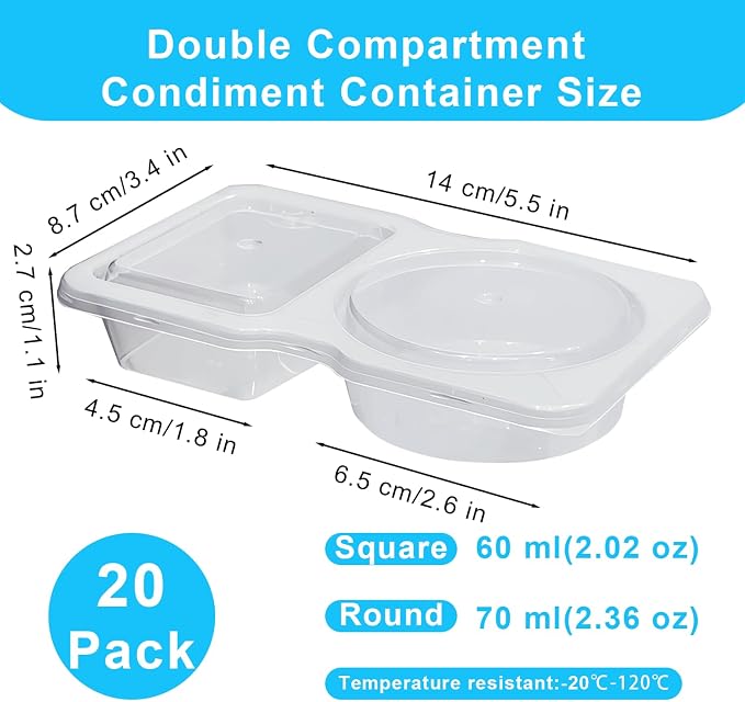 Pure Future 20-Pack Reusable Snack Containers with Lids, 2-Compartment Snackle Box Container for Meal Prep, Portion Control Snack Pack for Office, Travel & Gym, Microwave Safe (40 Pcs)