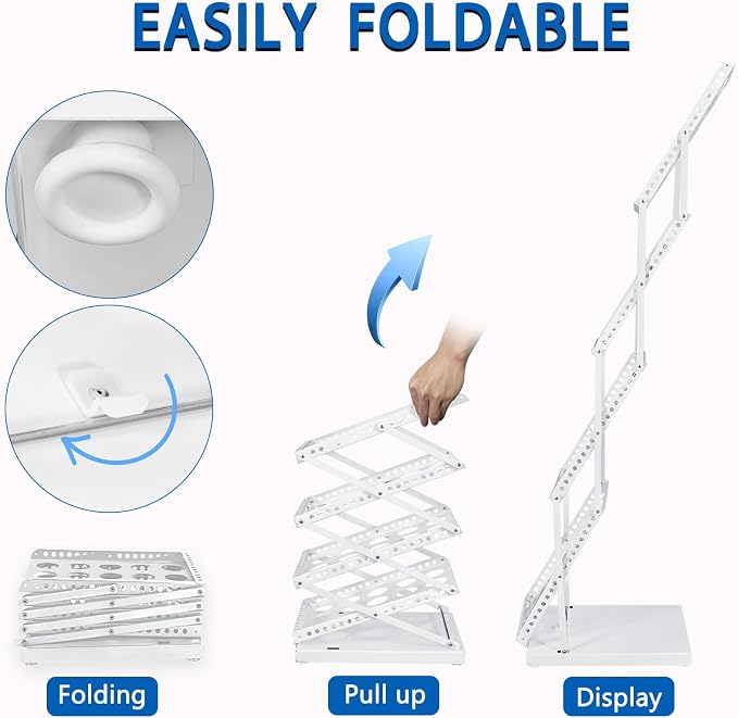 Foldable Brochure Display Stand with Carrying Bag, Literature Stand 4 Tier | Literature Rack for Trade Shows, Exhibitions, Office, and Retail Stores. Sturdy, Portable, and Easy to Assemble, White Finish