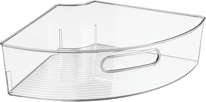 iDesign Clear Plastic 1/4 Wedge Bin, Corner Lazy Susan Cabinet Style | Kitchen Cabinet Organizer