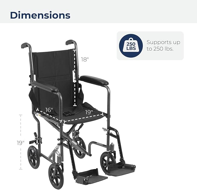 Drive Medical TR39E-SV Lightweight Folding Transport Wheelchair with Swing-Away Footrest, Silver