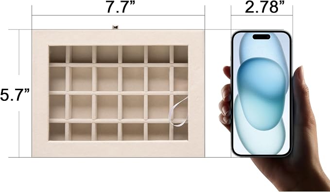 Frebeauty 24 Grid Earring Organizer,Small Velvet Jewelry Tray with Lid | Portable Jewelry Box for Rings Stud,Velvet Lining for Protecting Jewelry,Adjustable Dividers,Glass Lid for Clear Review