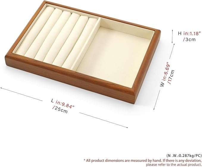 Oirlv Solid Wood Multifunctional Ring Earrings Studs Bangle Jewelry Organizer Tray Jewelry Drawer Organizer(Creamy White)
