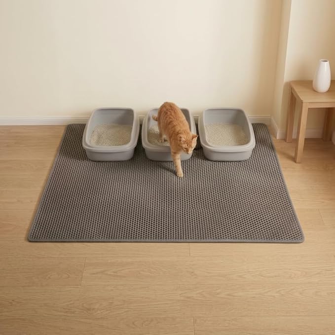Cat Litter Mat XXL(47" x 39") - Large, Double-Layer, Non-Toxic, Easy Clean, Durable, Gray
