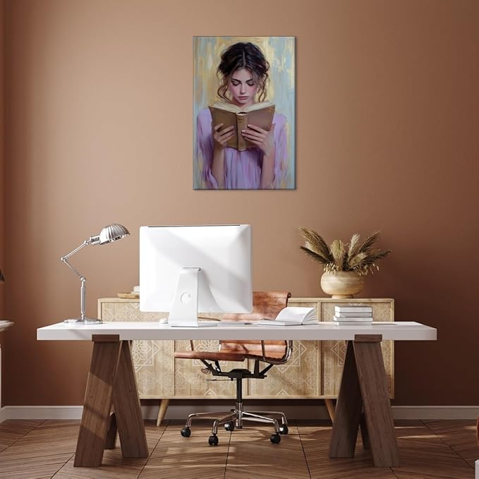 Girl Reading Book Lover Art Aesthetic Poster Canvas Wall Art Decoration Living Room Home Decor Bedroom Decoration Poster Framed20x30inch