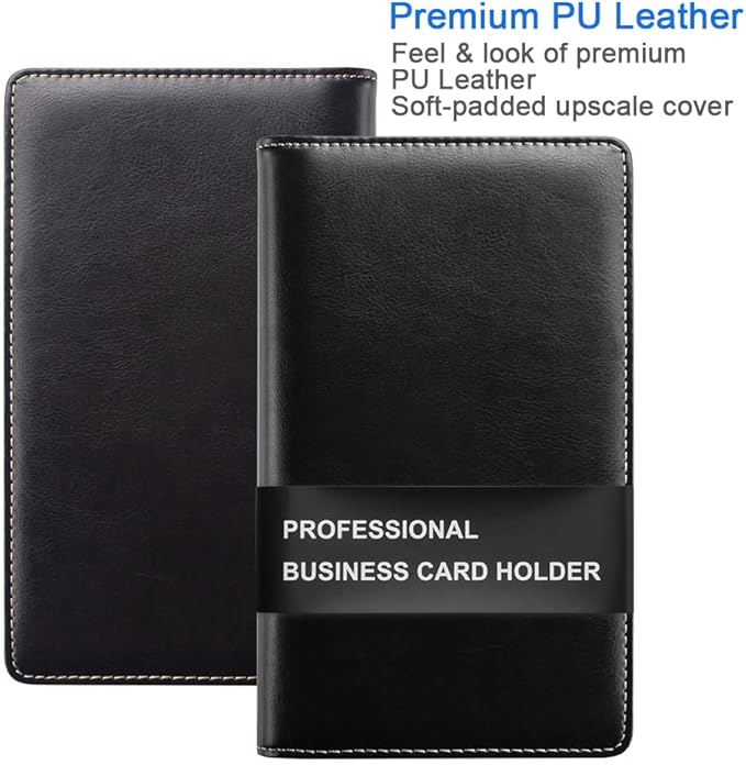 Sooez Leather Professional Business Card Book Holder Organizer, 240 Capacity Credit Card Booklet, PU Name Cards Holder Storage File for Men Women, 7.7"x 4.5" x 0.7", Beige