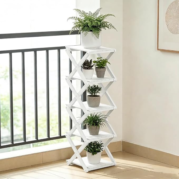 Bamboo Shoe Rack - No Assembly Required, Tall Narrow Foldable Shoe Organizer, Space-Saving Multifunctional Shelf for Entryways, Corners, Bedrooms, Balconies, 6 Layer White (Reinforced And Thickened )
