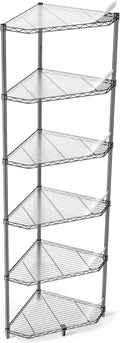 6 Tier NSF Metal Shelf Pentagonal Corner Wire Shelving Unit, 600lbs Capacity Heavy Duty Adjustable Storage Rack with Shelf Liners for Kitchen Garage Office Etc Room Corner, 72"H x 20"L x 20"D - Black