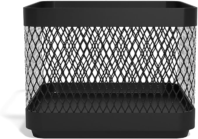 TRU RED Small Stackable Wire Mesh Accessory Holder, Matte Black – Desktop Organizer for Office Supplies