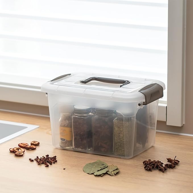 Citylife 4 Packs 8.5 QT Storage Bins with Lids Clear Plastic Bins with Grey Handle Stackable Storage Containers for Organizing