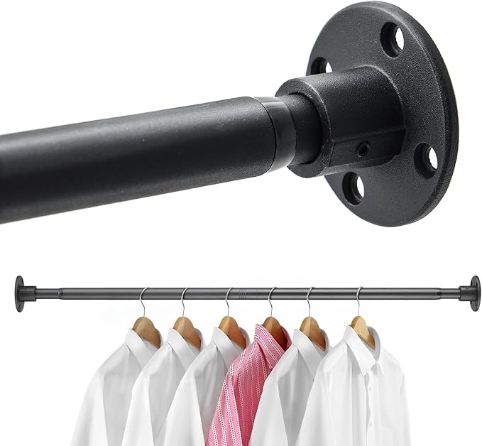 Closet Rods, 28-92 inch Adjustable Size, Screw Fixing Connection, for Closet Wardrobes Laundry RV, Black