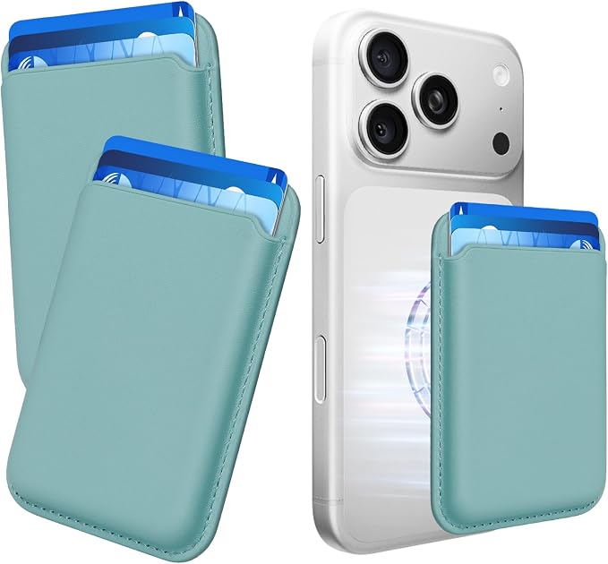 2Pack Magnetic Wallet Cell Phone Card Holder for Phone Case with Mag-Safe, Stronger Magnetic RFID Leather Phone Wallet Stick on Series of iPhone 17/16/15/14/13/12 and Pro/Promax,2-Pack White