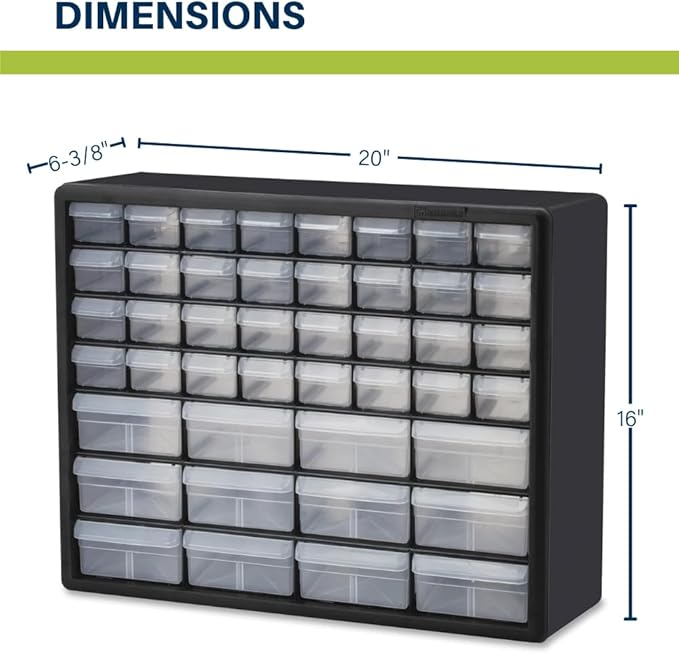 Akro-Mils 44-Drawer Plastic Drawer Storage Cabinet for Garage Organization, Bead Organizer, Building Bricks Storage, Teacher Toolbox, Makeup Organizer, 20-Inch W x 6-Inch D x 16-Inch H, 10144 Yellow