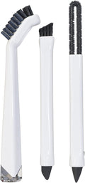 Small Cleaning Brush Set 3pcs—Crevice Brushes for Cleaning—Scrub Brushes Set with Silicone Tipped Scrub Brush—Stiff Handle Miniature Cleaning Brush for Kitchen Uensils, Tight Spaces, Tub, Shower