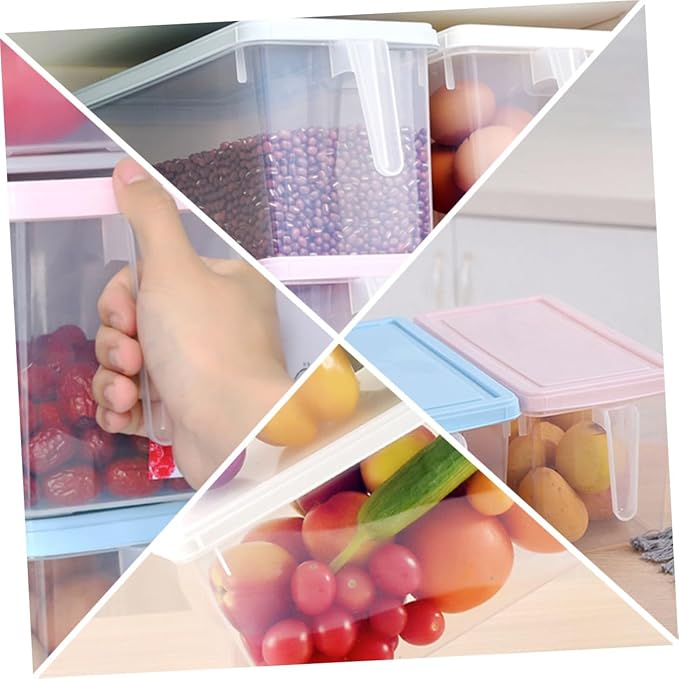 SHINEOFI 3pcs Food Preservation Storage Boxes 4l Rectangular Lidded Sealing Containers Plastic Pink Blue Refrigerator Organizer for Kitchen Pantry