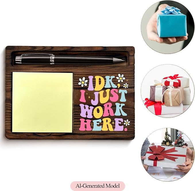 Funny Office Sticky Note Holder Gag Gifts I Just Work Here Post it Note Dispenser for Office Cubicle Desk Decor, Funny Gifts for Employee Coworkers Mentor Boss Manager