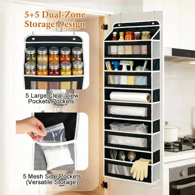 SWIND Over the Door Organizer 5-Tier, Heavy Duty Behind Door Storage, Anti-Tilt Capacity, Door Hanging Organizer with Clear Window for Closet, Bathroom, Nursery, Bedroom, Pantry, Shoe Diaper (Black)