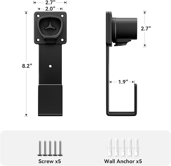 EV Charger Holder - Tesla Connector, Nozzle Holster Dock and J-Hook Combination, EV Cable Holder Wall-Mount Electric Vehicle Charger