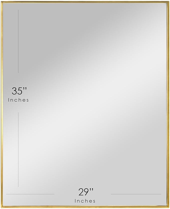 Head West Nordic Gold Stainless Steel Metal Framed Vanity Mirror, Accent Decorative Mirror for Wall Decor, Rectangle Modern Bathroom Mirror for Over Sink, Bedroom, Living Room Entryway Hallway 30"x36"
