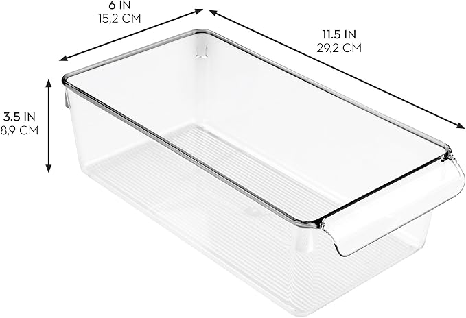 iDesign Fridge Storage Bin with Handle, Set of 4, Clear | Fridge Tray for Meats and Cheeses