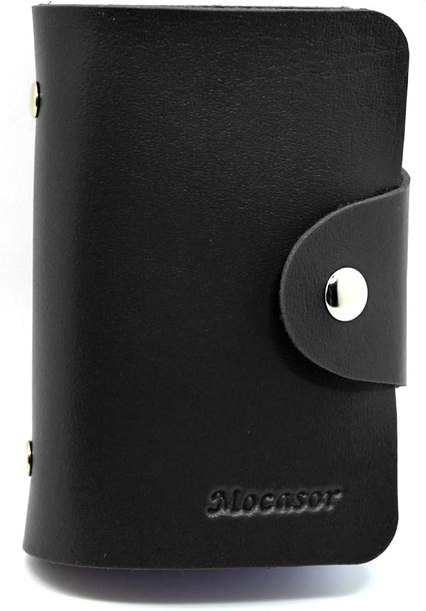 Soft Leather Credit Card Holder for Men & Women Bank Card Case with 24 Durable Plastic Insert Slots Slim Pocket Wallet ID Card Organiser Business Card Case Purse (Black)