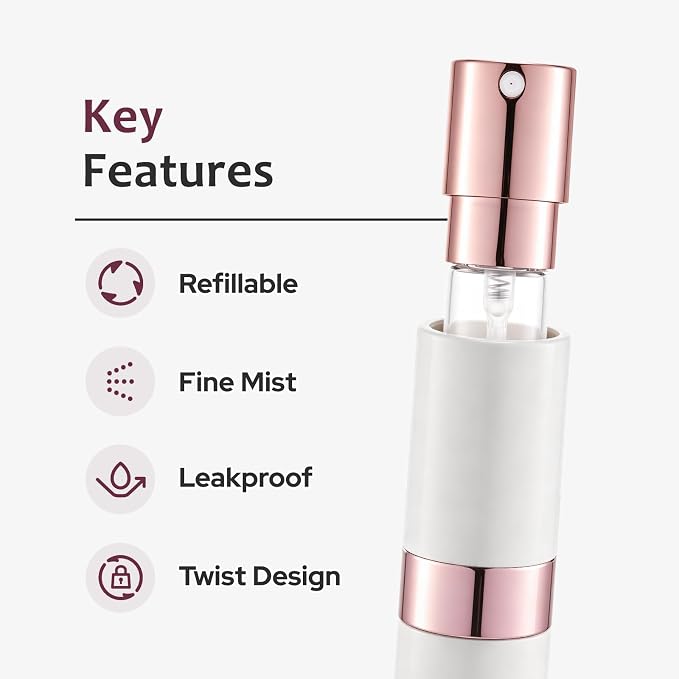 LISAPACK 8ML Atomizer Perfume Spray Bottle for Travel (3 PCS) Empty Cologne Dispenser, Portable Sprayer (White)