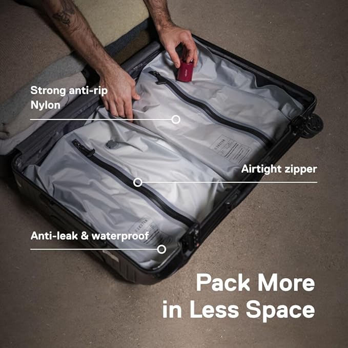 Ekster Travel Pack Vacuum Kit - Travel Vacuum Bags with Pump - Odor & Waterproof Anti-Rip Nylon Compression Bags - Space Saver Vacuum Storage Bags - Wireless Vacuum Pump for 15+ Items -1Pack