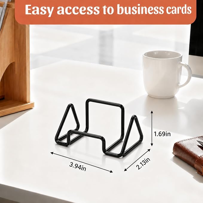 Business Card Holder,Minimalist Geometric Metal Card Display Stand,Vertical Desktop Name Card Organizer,Small Phone Stand & Photo Holder for Office,Wedding,Reception,Exhibition(Brushed Black)