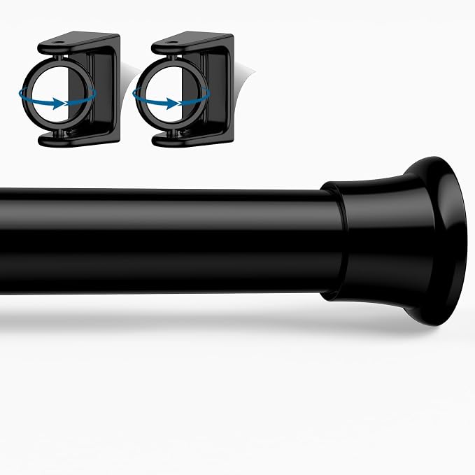 1PCS Black Tension Curtain Rod 18-36 Inch Adjustable Curtain Rod No Drilling Small Tension Spring Tension Curtain Rods, for Windows, Door And Closet. (With One Set Rod Holders)