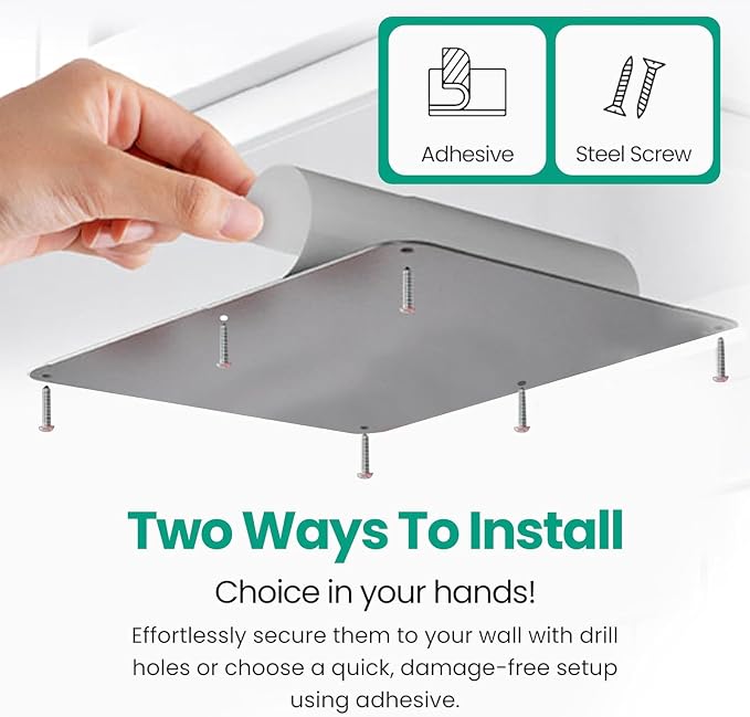 17.5inchX11.5inch Large Stainless Steel Plate for Magnets, 3M Adhesive Back, Mounting Screws, Ideal for Magnetic Shelf, Spice Holders, Colorful Magnets as a Gift. Mount Anywhere! (Silver, 2 Pack)