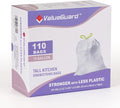 ValueGuard Trash Bags Garbage Bag 13 Gallon Drawstring Tall Waste Bag for Kitchen Office Party 0.6 Mil (110 Count)